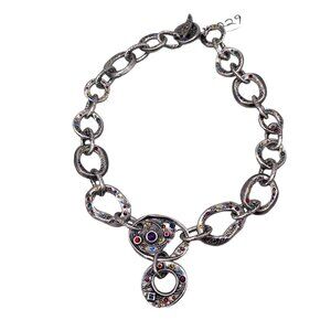 Patricia Locke Chunky Large Link Multi Crystal Chain Necklace RARE N229
